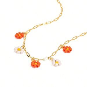 Gold and Orange Floral Necklace Q602
